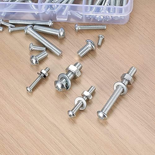 wugongshan 1080피스 나사 볼트 및 너트 모음 키트, 미터법 기계 나사 및 너트 및 플랫 와셔, M3/M4/M5/M6 크로스 슬롯 라운드 헤드 볼트 세트 (C) — 사진 6