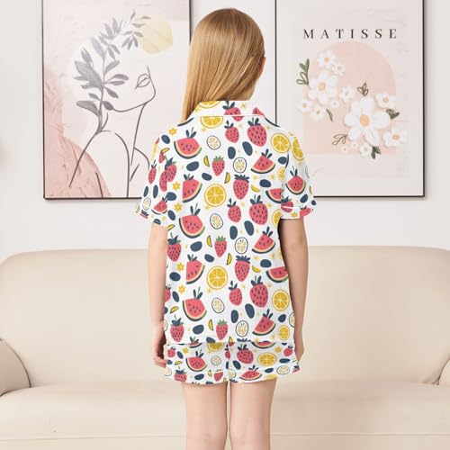 ALAZA Watermelon Strawberry Lemon Cartoon Pajamas Satin Pajama Set Short Sleeve Button Down Sleepwear4