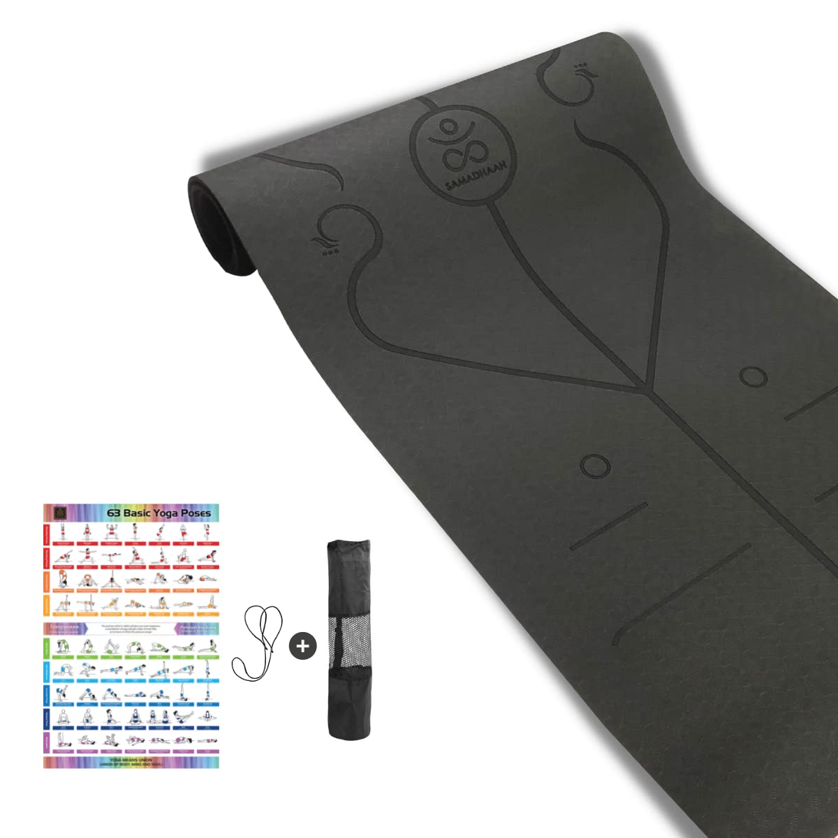 Friends of Meditation Yoga Mat | TPE Yoga Mat with Body Alignment Lines | Non-Slip and Tear Resistant | Includes Carrier Sling, Storage Bag & Yoga Poster with 63 Yoga Poses | Size: 72” x 24” (Black) (B09TFL4Y9S) Amazon Price History, Amazon Price Tracker