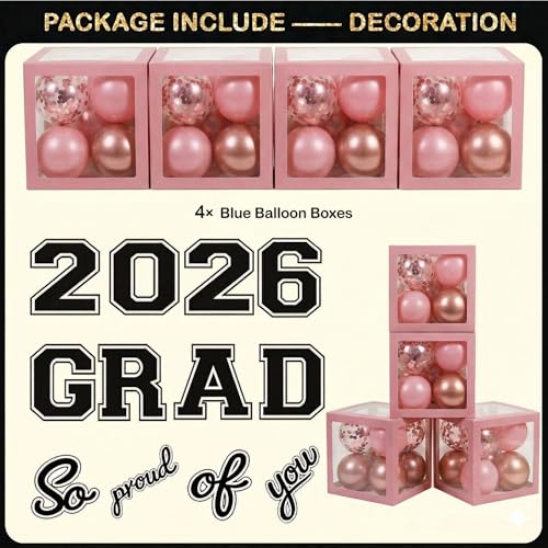 Image of Black and Pink Graduation Decorations Class of 2026 - Graduation Balloon Boxes, Balloon Arch Garland Kit, Fringe Curtains, Party Decorations 2026 for Any Grades