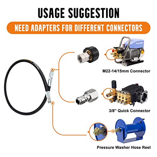 Image of Pressure Washer Whip Hose 8 FT x 3 /8 Inch, 4000 PSI Power Washer Jumper Hose