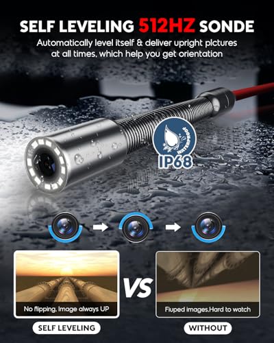 Anysun Cámara de Alcantarillado con Localizador, Autonivelante, Contador de Distancia, Cámara de Inspección de Tuberías de 100 pies, Grabadora DVR, Monitor IPS 1080P de 9", Impermeable IP68, Negro miniatura 3