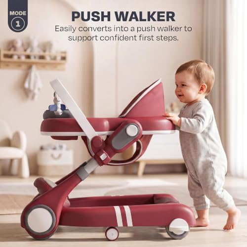 Image of Baybee Walker for Kids for 6 to 18 Months with Push Mode, Kick Play Music, Height Adjustable, Foldable Design, Musical Toy Panel and Food Tray, Walking Supporter for Baby (Red)