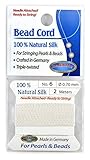 Bead Buddy 0.7mm Natural White Silk Cord Thread with Attached Needle - Ideal for Jewelry Making - 2m Long