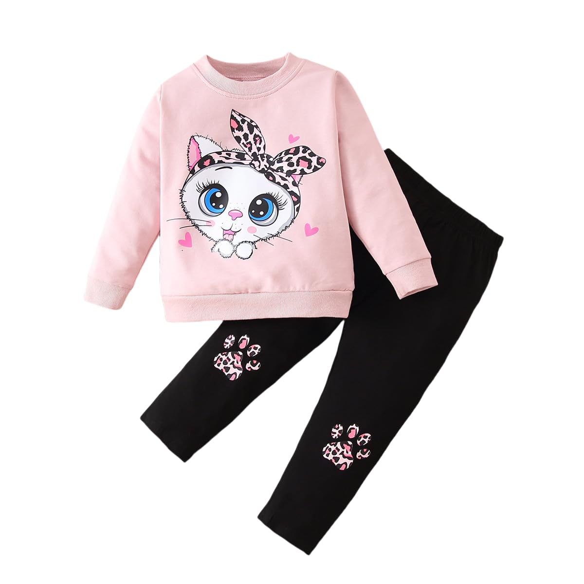 Verve Jelly Kleinkind Baby Mädchen Leopard Outfit Rüschen Langarm Pullover Sweatshirt Tops Hosen Sweatsuit 2 Stück Set Herbst Winter Kleidung