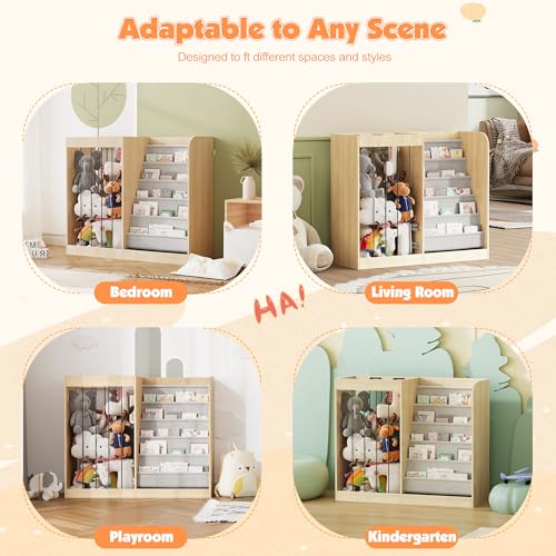 Image of NACHES Kids Bookshelf with Stuffed Animal Zoo Net & Sling Rack