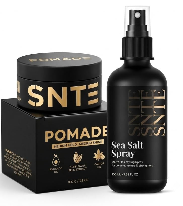 SNTE Sea Salt Spray (100ml) & Cream Pomade (100g), Medium Hold Puck, Water-Based, Volumizes & Texturizes Hair, With Bhringraj & Vitamin E-image-0