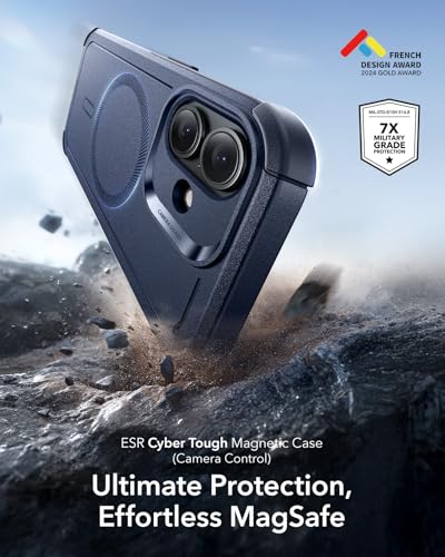 Image of ESR for iPhone 17 Phone Case, 23ft Military-Grade Drop Protection, Shock-Absorbing Rugged Cover, MagSafe Accessories Compatible, Cyber Series, Navy Blue