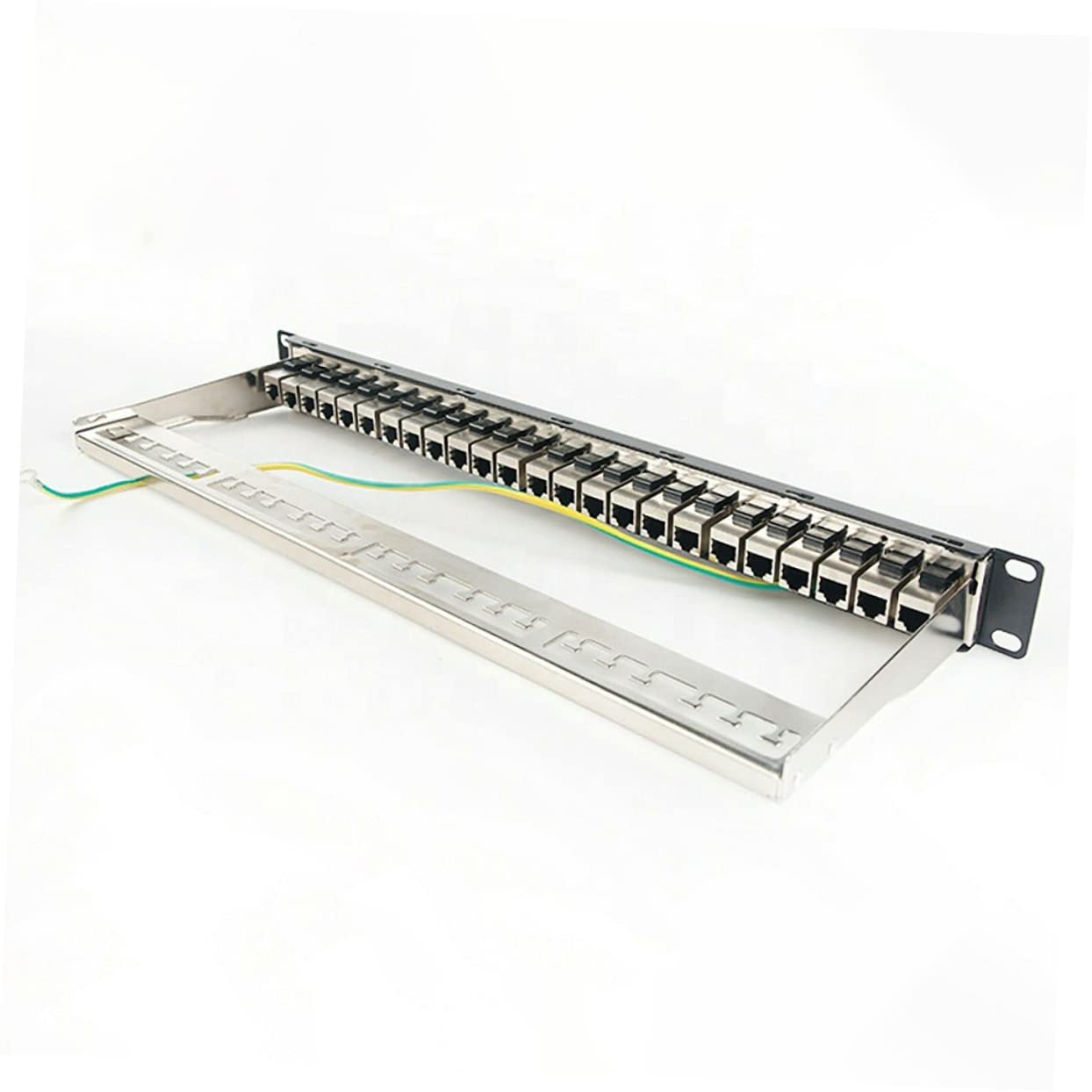 Patch Panel 19 Pollici 24 Porte in Metallo Nero per Rack | Compatibile Cat 3, Cat 5e, Cat 6, Cat 6a e Cat 7, Moduli 90°/180° e Connessione Diretta