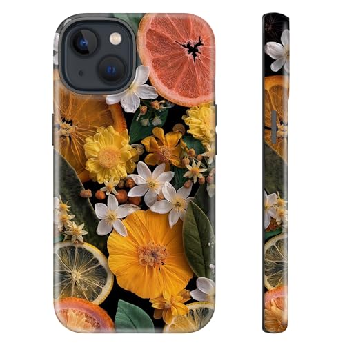 sallvmbek for iPhone 14 Case/iPhone 13 Case 6.1 inch,Cute Orange Print Pattern Fashion Aesthetic Design,TPU and Hard PC Protective Shockproof Slim Phone Cover for Women Girly