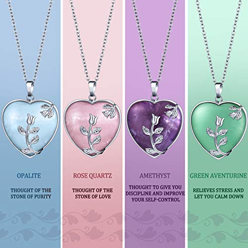 Hicarer 6 Pieces Heart Healing Crystal Necklaces Quartz Silver Rose Wrapped Gemstone Jewelry (Stylish Colors)3