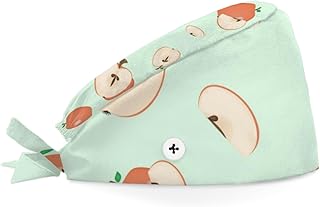 Bouffant Scrub Caps Printed Working Surgical Cap Redapples Fruits Nurse Hats with Buttons and Sweatband Adjustable Tie Back Hat for Women Men Multi Color