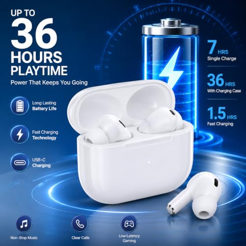 Image of Bluetooth 5.4 Wireless Earbuds with 36 Hours Playtime, HD Calling Mic, Touch Controls, Fast Pairing, Lightweight TWS Earphones with Charging Case for Android & iOS