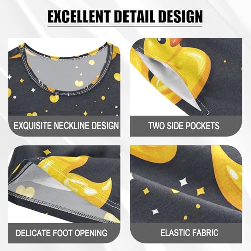 ALAZA Yellow Duck Heart Love Pajamas Set Short Sleeve Cotton Sleepwear Summer Pjs 2 Piece 5-14Y4