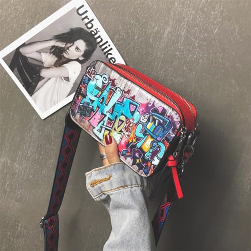 Women's Printed Graffiti Shoulder Bag, PU Hip Hop Fashion Square Crossbody Bag, Retro Casual Multicolor Clutch Purse2