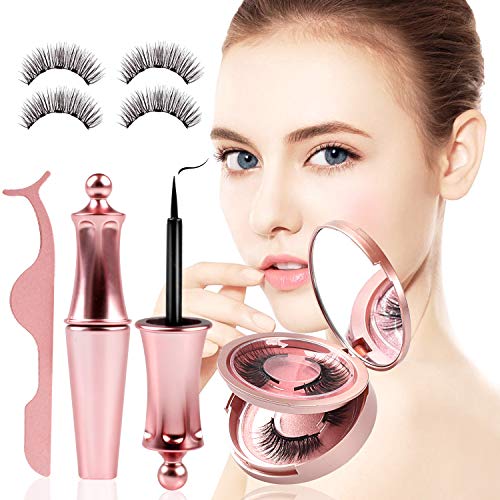 Preisvergleich Produktbild Camelize Magnetische Wimpern, Magnetic Eyeline Mit Wasserdichtem Langlebigem Magnetic Eyeliner flüssiger schwarz ud glatt, Wiederverwendbare Falsche Eyelashes ohne Kleber (2 paar)