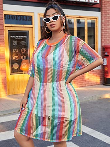 840 - Crochet Fishnet Lace Plus Size Beach Swim Cover Up Top Summer Dress3