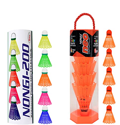 NONGI Neo Badminton Shuttlecocks Combo for Indoor and Outdoor Sports, Pack of 10, 5 pcs Orange Shuttlecockes and 5pcs Multicolor Shuttle, Speed Medium (77) (B0B976XG2W) Amazon Price History, Amazon Price Tracker
