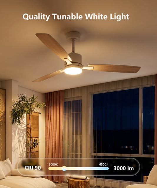 LJX Smart Deckenventilator mit Beleuchtung, kompatibel mit Alexa, 130cm Deckenventilator mit Licht, Leise DC-Motor, Timer Dimmbar CCT, Reversibel für Wohnzimmer Schlafzimmer,Weiß