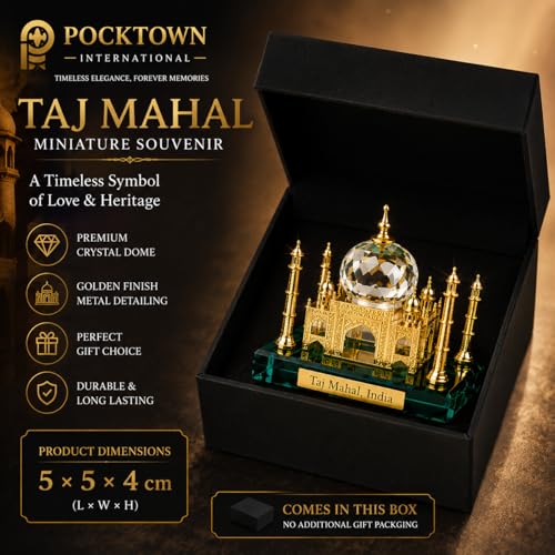 Image of Crystal Taj Mahal Decorative Showpiece with Gold Detailing for Home Decor, Office Decor | Miniature Souvenir Model & Gifting Showpiece Indian souvinir (5x5x4 cm)