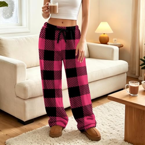 Wide Leg Pants Women Plush Buffalo Plaid Flannel Comfort Travel Pant - image 3