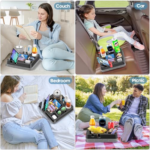 CLESOO Couchbar Snackbox - Tragbares Sofatablett Sofa Butler mit Snack-Tablett, Fernbedienungsablage, Stifthalter, Telefon- und Tablet-Halter - Couch Organizer Tablett für Bett, Sofa, Wohnmobil, Boot