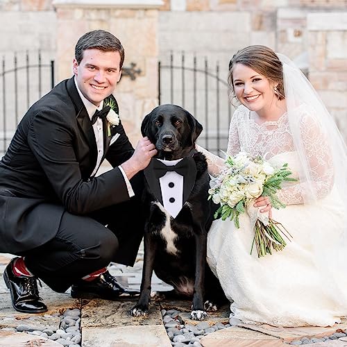 Dog Tuxedo Wedding Bandana Collar with Bow Tie Adjustable Dog Tuxedo Suit Formal Dog Costumes Pet Party Tux for Small Medium Large Dogs Pets(Large: Neck 15”-25”) - Image 4