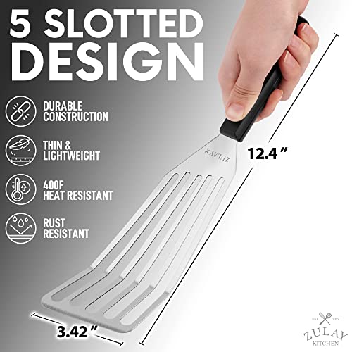 Zulay 12.4” Fish Spatula Stainless Steel - Slotted Fish Turner Spatula With Sloped Head Design - Durable And Lightweight Thin Spatula Metal For Flipping Delicate Food, Fish, Egg, Patties, Fries #TOP2