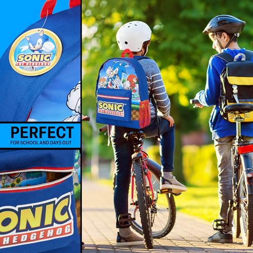 Sonic The Hedgehog School Bag Kids Backpack for Boys Blue Large Capacity Backpack for School Travel Sports Book Bag 2 Pockets Sonic Gifts for Boys