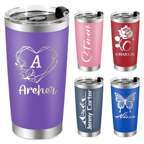Personalized Tumblers With Names - 24 Designs, 20 oz Custom Tumbler Gifts for Dad Mom Women Men, Fathers Day, Customized Coffee Travel Mug With Lid
