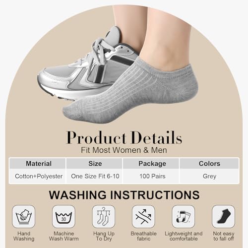 100 Pairs Summer No Show Socks Bulk Cotton Solid Color Low Sock for Men Women Sports Casual for Homeless2
