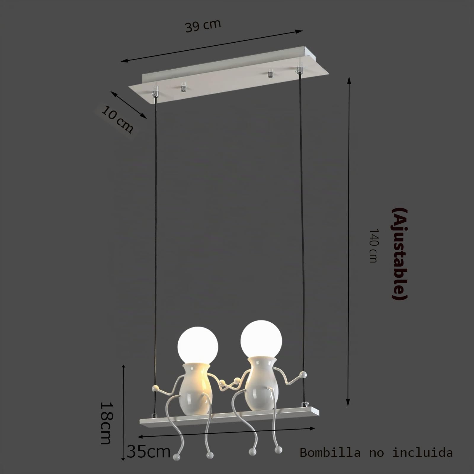 Creativo LED Iluminación colgante Moderno Doble Gente pequeña Luces colgantes Ajustable Lámparas de araña Comedor Hierro Dibujos animados Muñeco Luces de techo 2×E27 Pintura para hornear Blanco