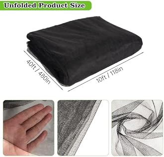 39x10Ft Mosquito Netting Garden Mesh Netting,Fly Bird Net Barrier Hunting Blind Plant Protecting Net, 3x12m Black
