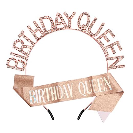 AOPRIE Birthday Queen Crown & Sash for Women Rose Gold Birthday Tiara for Girls Birthday Queen Headband Princess Crown Rhinestone Happy Birthday Accessories