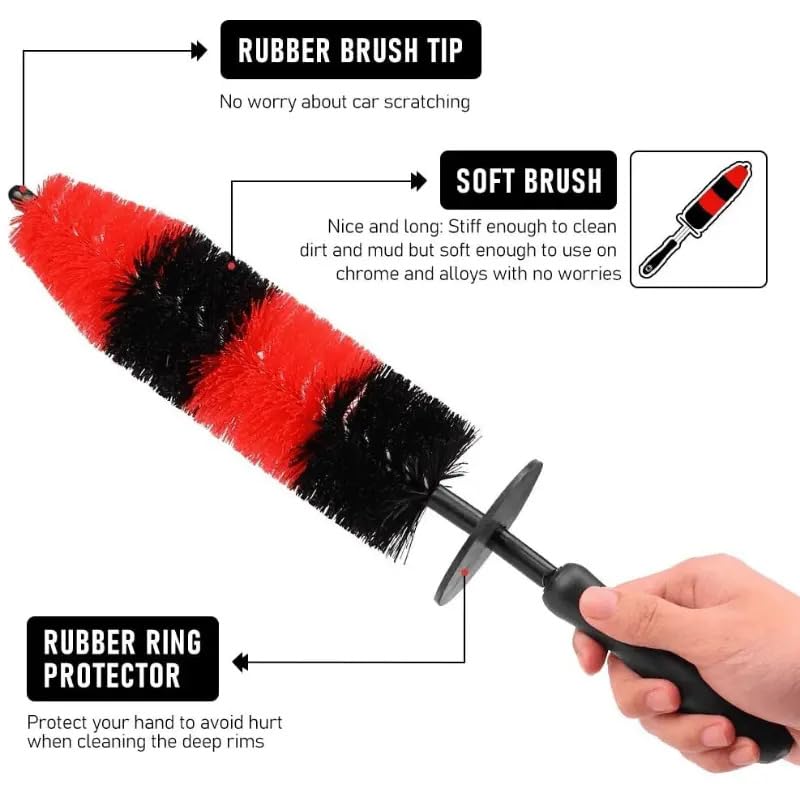 Image of Wheel Rim Brush, Soft Bristle Long Master Car Wheel Tire Detailing Car Washing Brush for Wheels Rims Exhaust Tips Vehicle Engine Motorcycles,No Scratches
