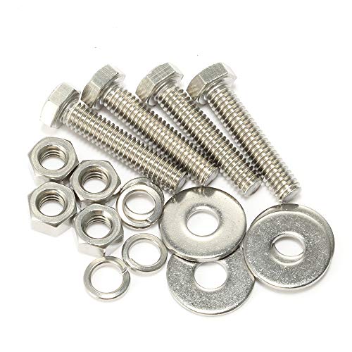 Image of M10-1.5 x 30mm Hex Head Bolts, Hex Nuts, Extra-Large and Thick Flat & Lock Washers, Fully Threaded, 304 Stainless Steel, 6 Sets