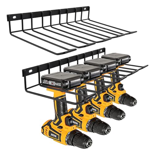 GBACHOOSE 2 Pack Drill Holder Wall Mount, Heavy Duty Drill Organizer with Screw, Black Power Tool Organizer Storage Rack for Garage, Workshop