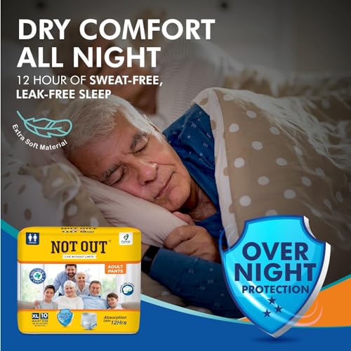 Image of Not Out Adult Diaper Pants, XL (Waist 38-65 inches | 96-165 cm) | Comfortable, Leak-Proof, Odour Control Incontinence Pants, Pack of 1, Count 10