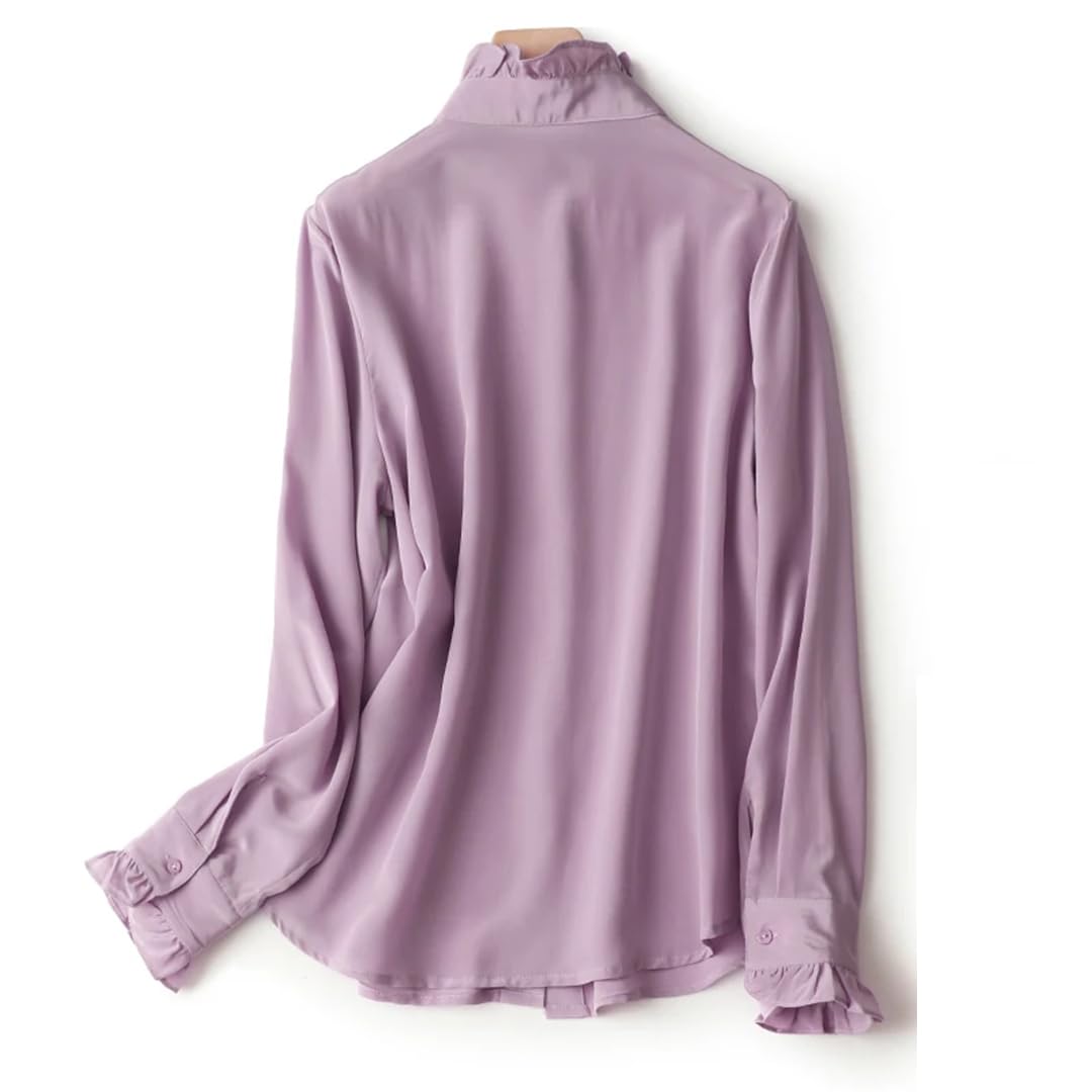 Disimlarl Blusa de seda de morera para mujer, color liso, de manga larga, para oficina, trabajo, camisas casuales