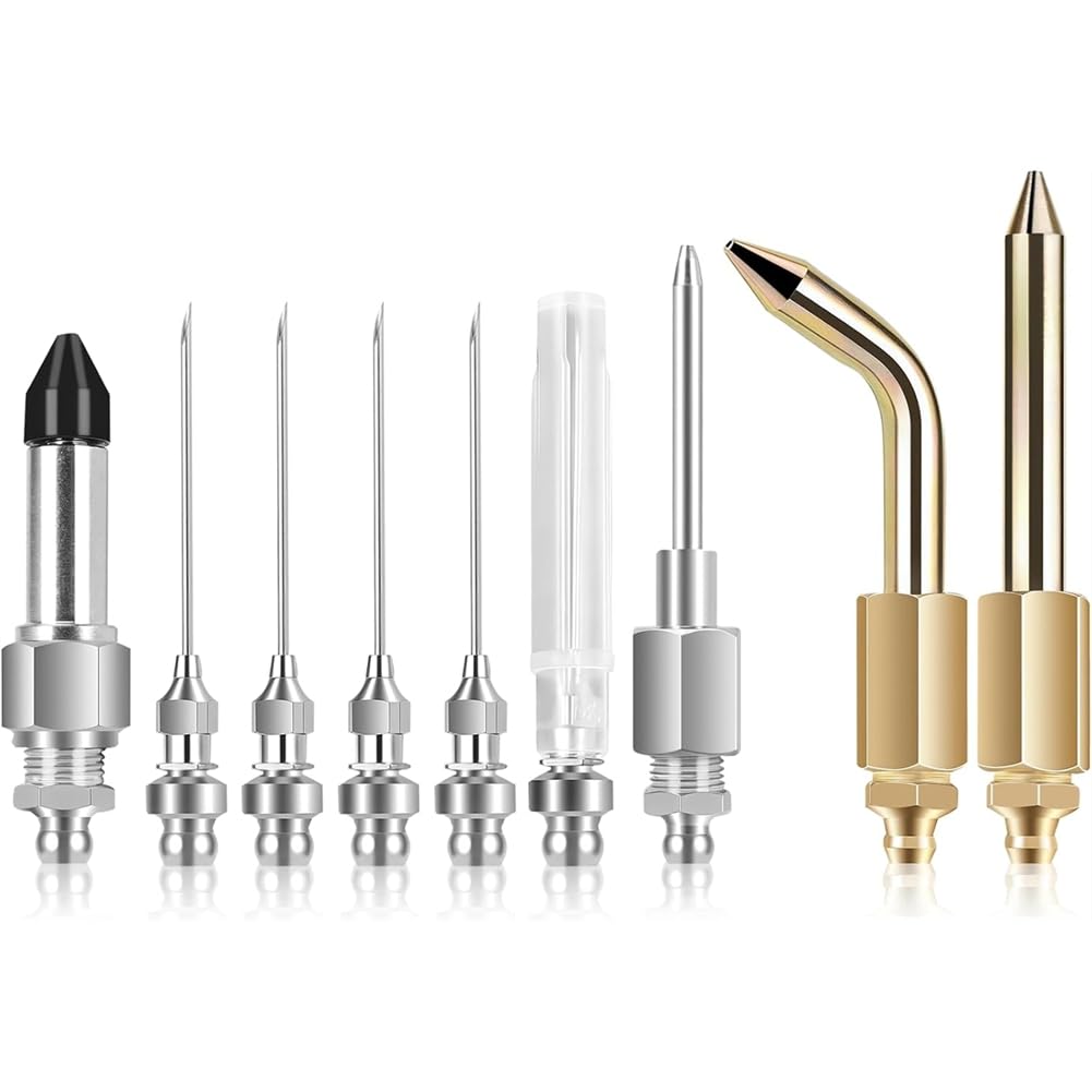 UDSKNV[KSL Grease Accessory Kit(9PCS), Grease Needle Tip& Nipple and Elbow Adapter, Includes Bent& Straight Nozzles