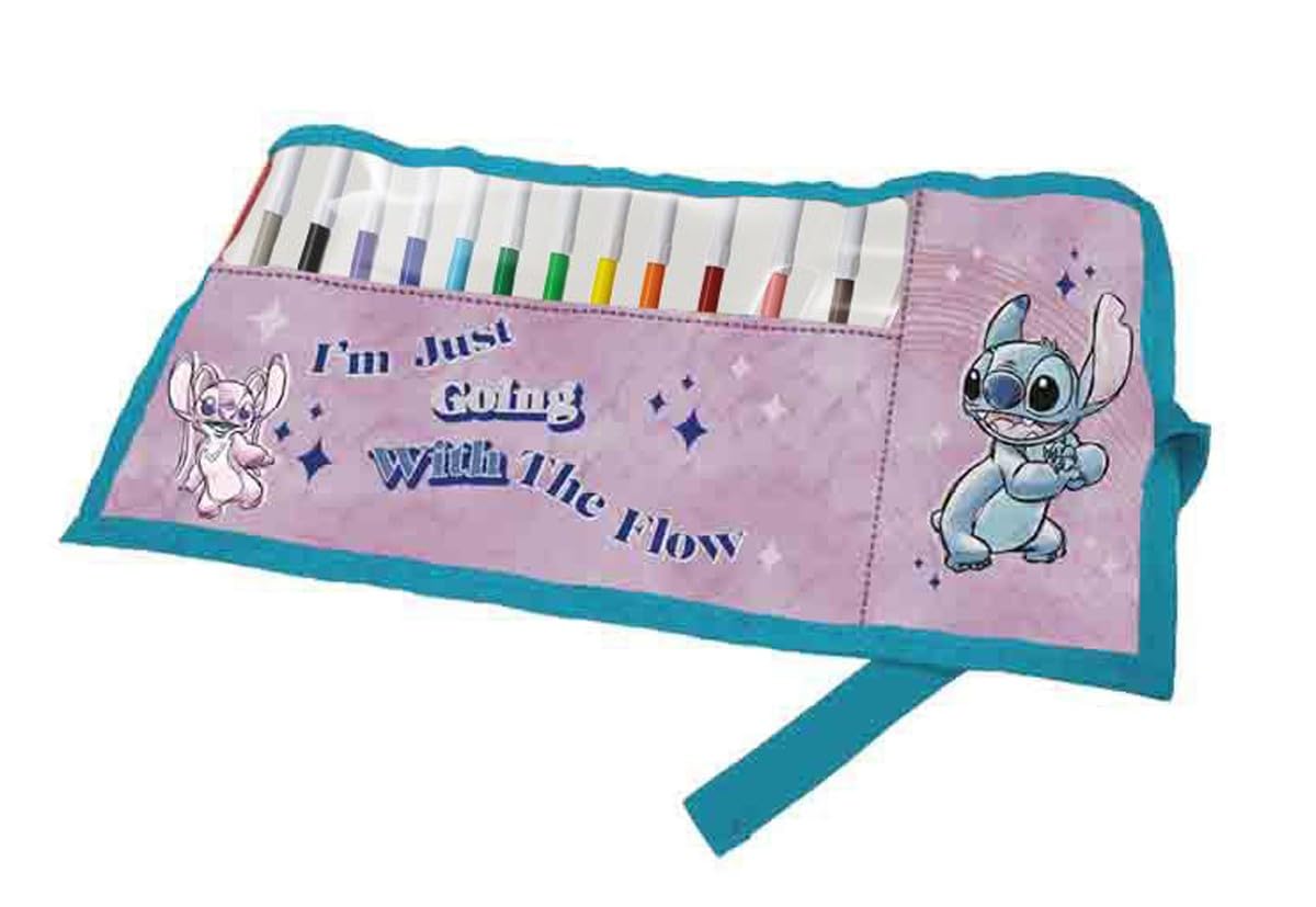 Mc Srl Disney Stitch Giotto School Pencil Case with 12 Markers for Children 41 x 21 x 19 cm, Pink/Green, Modern