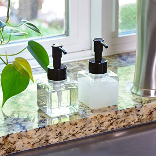 Youngever 5 Pack 4 Ounce Plastic Pump Bottles, Square Refillable Plastic Pump Bottles for Dispensing Lotions, Liquid Soap (Clear with Black Pump)3