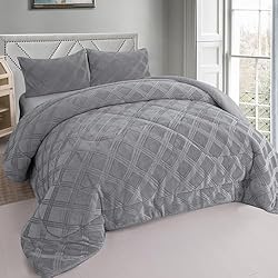 Zara Edredones BESCH Edredón Invierno Borreguillo Nórdico de Microfibra 180x240cm - con 1 Funda Almohada - Edredón Extra Suave, Cálido, Gruesa - Cuadro Gris