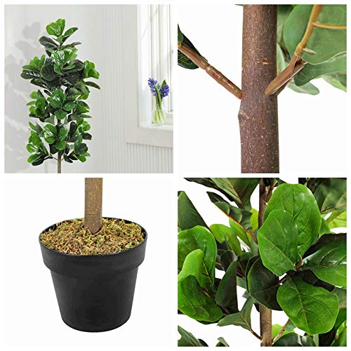 image for LACKINGONE 4ft Faux Fiddle Leaf Fig Tree Artificial, Fake Plant Tree F