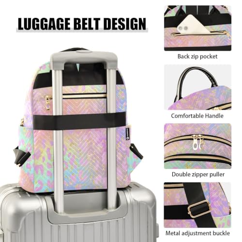 Image of ALAZA Rainbow Leopard Print with Gold Medium Backpack Purse for Women Travel Bag Fashion Daypack Back Pack Shoulder Bag