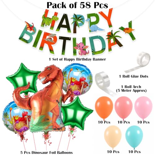 Image of Rozi Decoration Blue Dinosaur Balloons for Birthday Decoration Items Set of 58 Pcs | Kids Birthday Decorations Items | Dinosaur Theme Bday Balloons for Decor