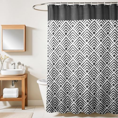 Image of HOMETHREADS Embrace Luxury with Our 6-Feet Long Premium Polyester Shower Curtain with 12 Hooks for a Lavish Bathroom Ambiance | Stylish, Splendid, and Perfectly Sized (Grey Triangle, 180x180cm)