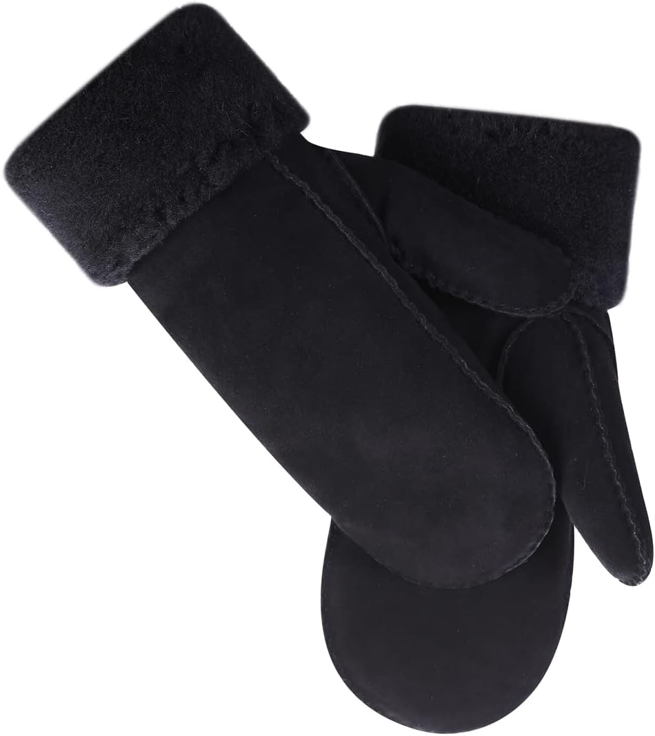 Harssidanzar Winter Mitten Gloves,Men Sheepskin Shearling Heated Warm Furry Cuff Mitten Gloves For Winter KM042US - Image 8