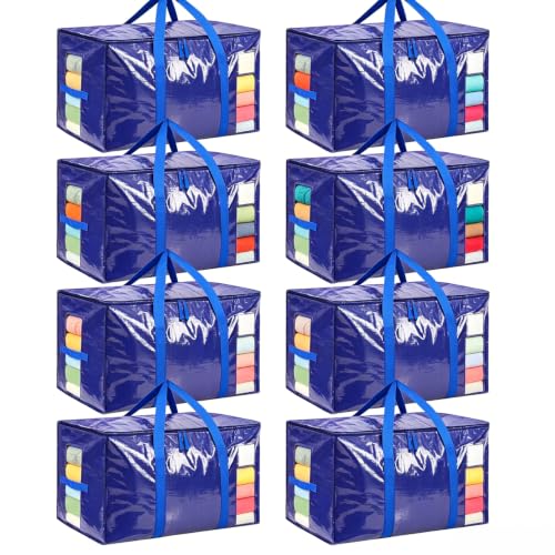 Image of BAGAIL Heavy Duty Moving Bags with Strong Handle, Extra Large Moving Boxes, Storage Tote for Clothes, College Moving Supplies(Blue, 8 Pack)