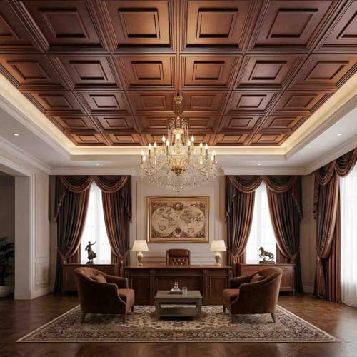 Image of Kayra Decor PVC Ceiling Panel 60x60 cm |Square Panel|Red Copper|50 Tiles Cover 200 Sq Ft| Modern False Ceiling|Royal & Elegant Finish